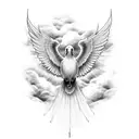 cloud background with words hear me calling over the top with a dove underneath tattoo design idea