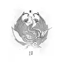 Raining Feathers, path to the top, predators, dragon flying around, black and white  tattoo design idea