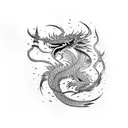 Raining Feathers, path to the top, predators, dragon flying around, black and white  tattoo design idea