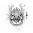 Raining Feathers, path to the top, predators, dragon flying around, black and white  tattoo design idea