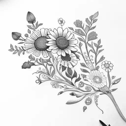 wildflower bouquet tattoo design idea