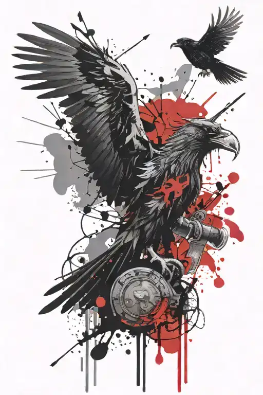 Viking, ravens thors hammer in the middle tattoo design idea