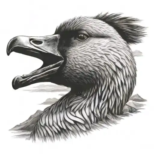  goose head profile mountain background black and white tattoo design idea