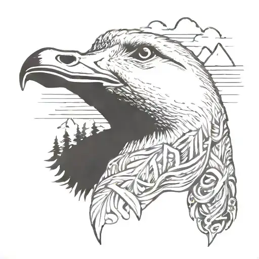 goose spliff in the mouth hanging with mountain background tattoo design idea