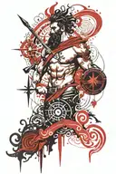 Greek patterns on top, Poseidon in the middle with a trident, compass at the bottom. tattoo design idea