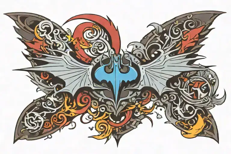 batman logo mixed with thunderbird logo merged tattoo design idea