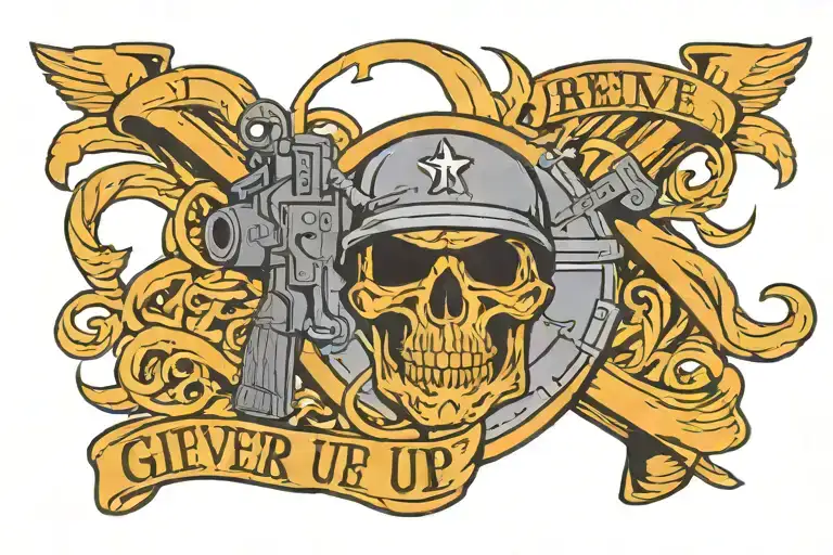 brutal military style ratio with Latin words never give up  tattoo design idea