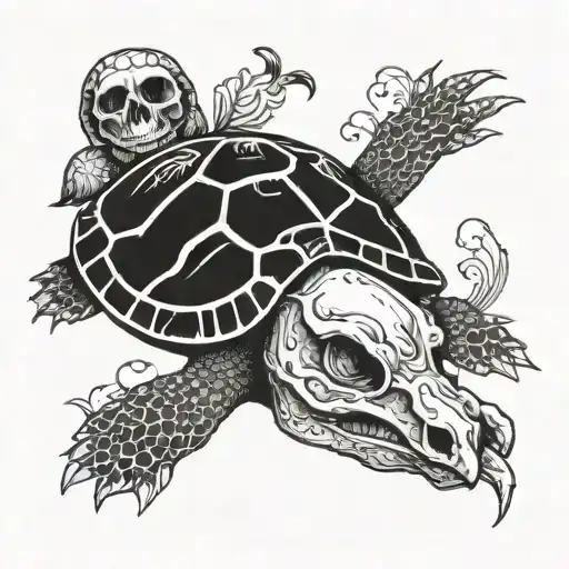 turtle with skull as shell tattoo design idea