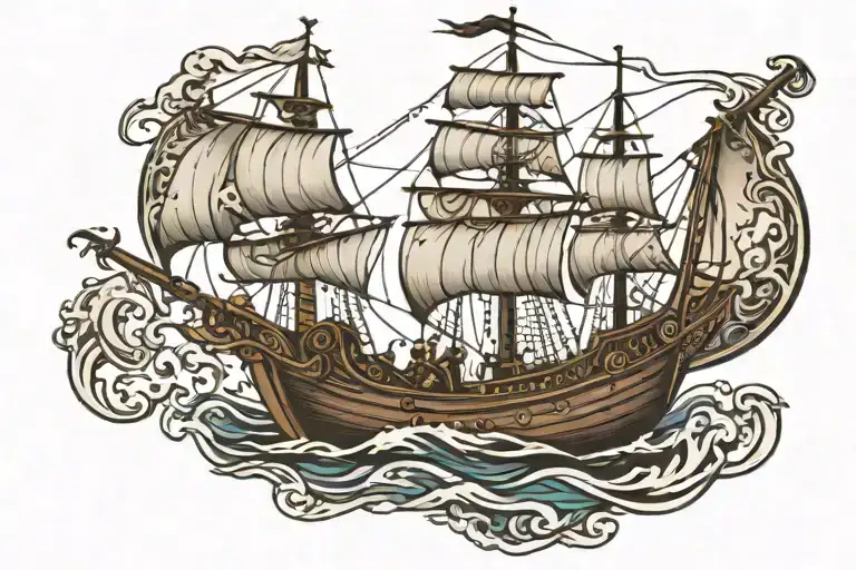 Viking longship sailing tattoo design idea