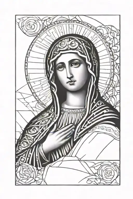 icon of the virgin mary in a rectangle tattoo design idea