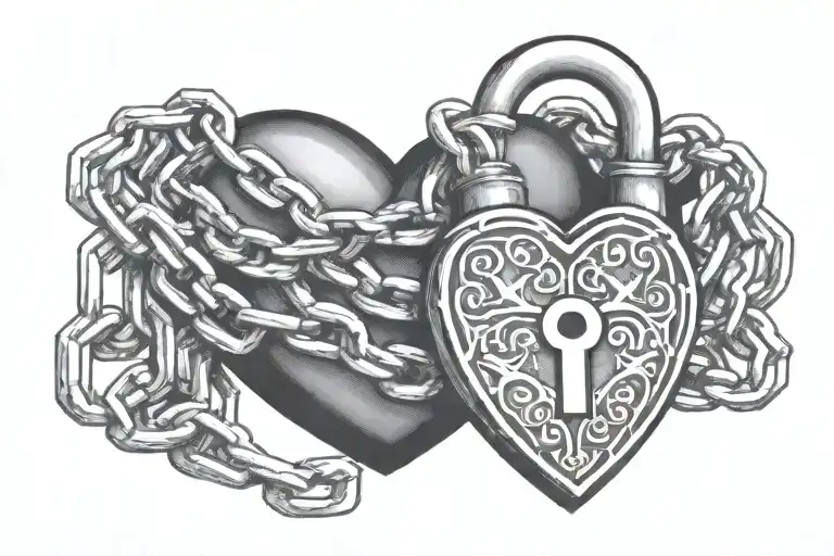 chain heart padlock with initials MC tattoo design idea