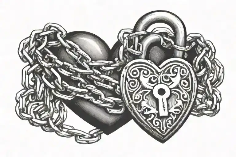 chain heart padlock with initials MC tattoo design idea