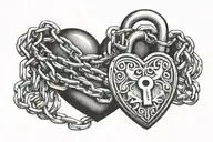 chain heart padlock with initials MC tattoo design idea