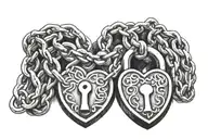 chain heart padlock with initials MC tattoo design idea