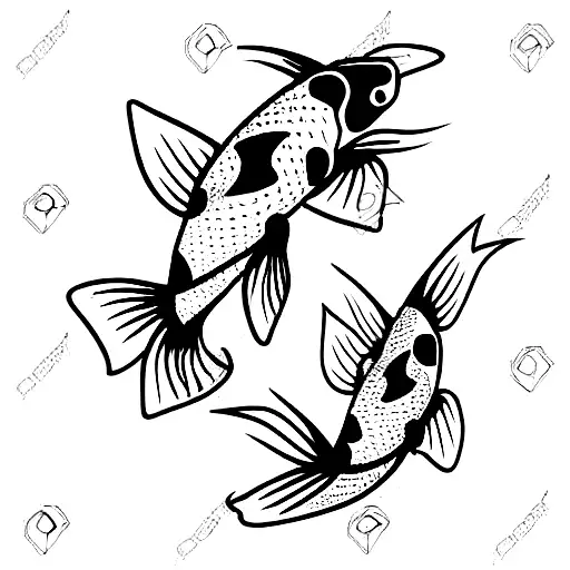 Minimalist koi fishes swimming in water  tattoo design idea