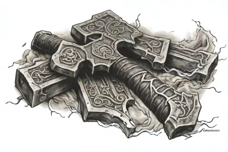 mjolnir and stormbreaker tattoo design idea