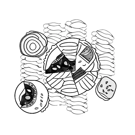 A data bar graph made out of different food items like pizza, sushi, and burgers tattoo design idea
