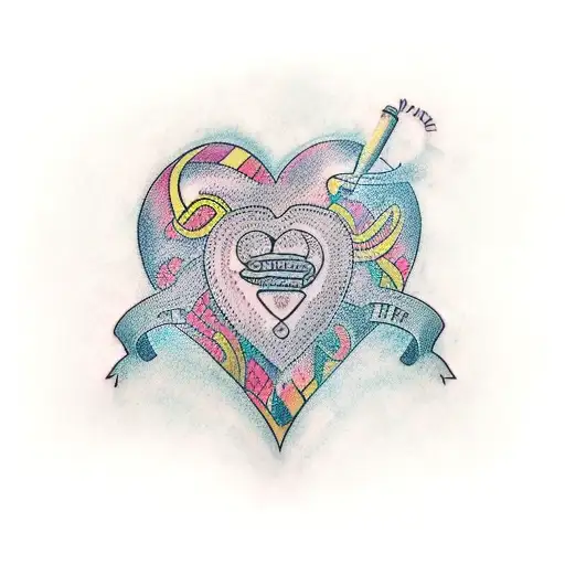 a heart with three names wrapped around it. the names are Lisa, Murray, Arthur, sybil tattoo design idea