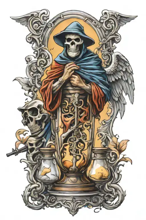 hourglass angels to grim reaper full body tattoo design idea
