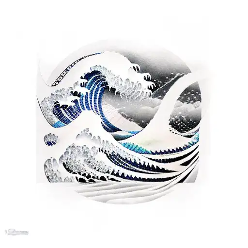 Japanese wave with wingfoiler and paraglider tattoo design idea