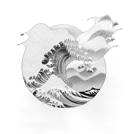 Japanese wave with winger and paraglider tattoo design idea