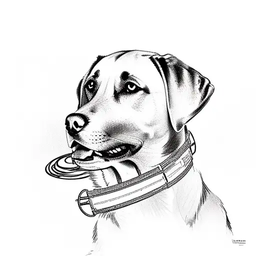 A Labrador surrounded by various dog training equipment tattoo design idea