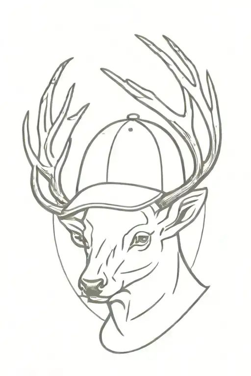 flat cap hanging on antler  tattoo design idea