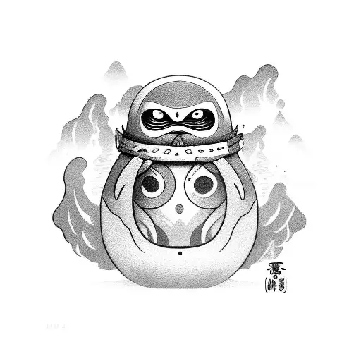 daruma doll and wave tattoo design idea