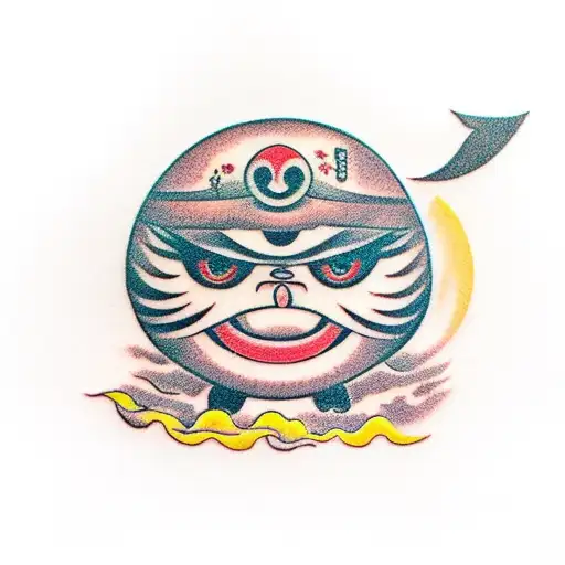 daruma doll and wave tattoo design idea
