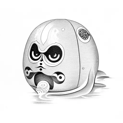 daruma doll and wave tattoo design idea