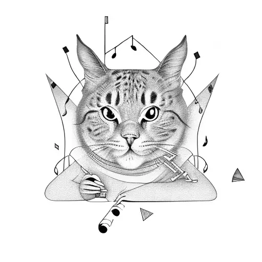 Illustrate a graphic designer sitting at a computer desk, surrounded by music notes and basketballs, showcasing the client's diverse interests tattoo design idea