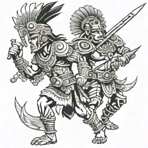 aztec and mayan warrior battling tattoo design idea
