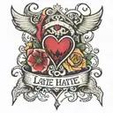 love, hate, earthquake  tattoo design idea