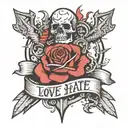 love, hate, earthquake  tattoo design idea