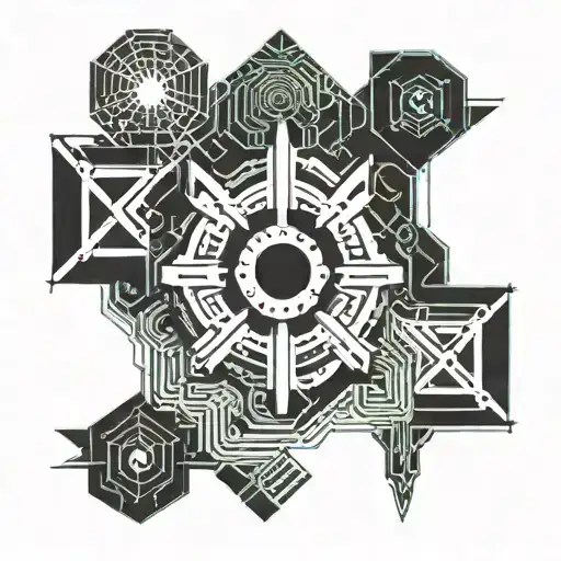 Abstract geometric pattern incorporating Helldiver symbols tattoo design idea