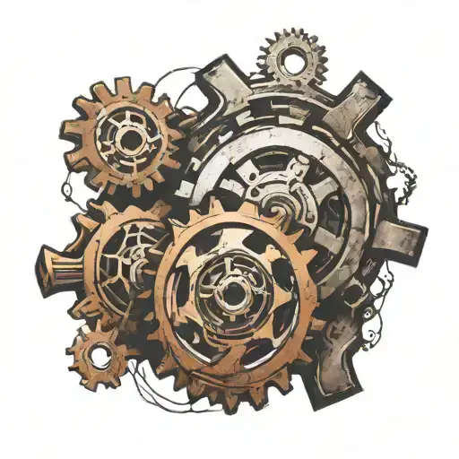 rusty cogs intertwined tattoo design idea