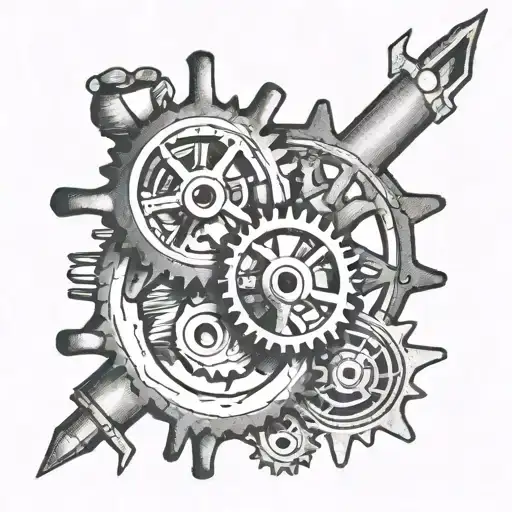 rusty cogs intertwined tattoo design idea