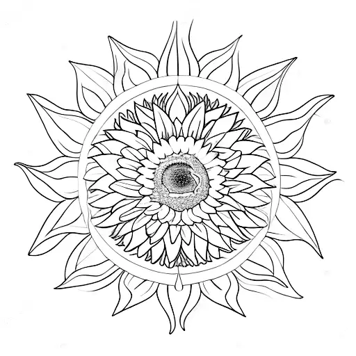 a sunflower, a gerbera, and a protea inside a triangle tattoo design idea