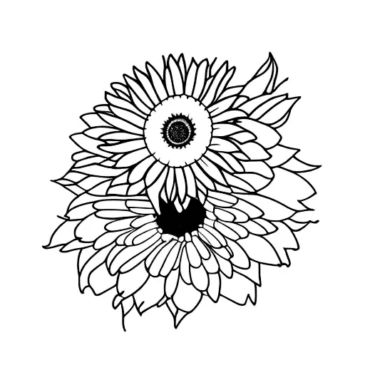 3 flowers: sunflower, red gerbera and protea flowers tattoo design idea