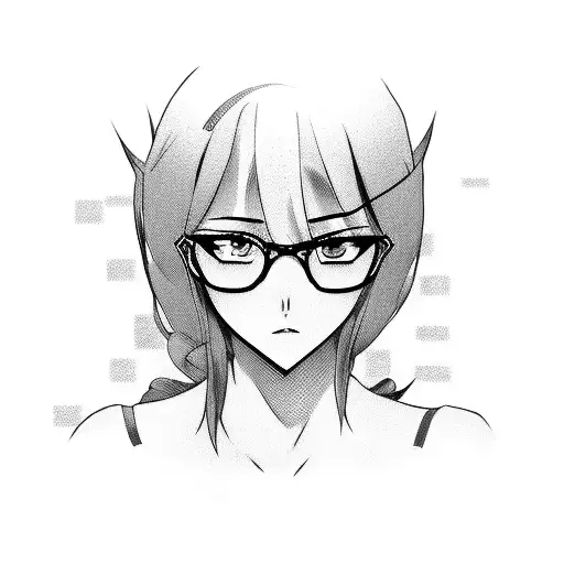anime girl, glasses, rectangle panel tattoo design idea