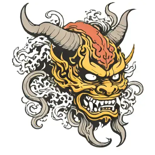 smoke oni mask split in half tattoo design idea