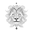 An intricate blackwork design featuring Jewish symbols intertwined with the silhouette of a lion tattoo design idea