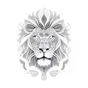 An intricate blackwork design featuring Jewish symbols intertwined with the silhouette of a lion tattoo design idea