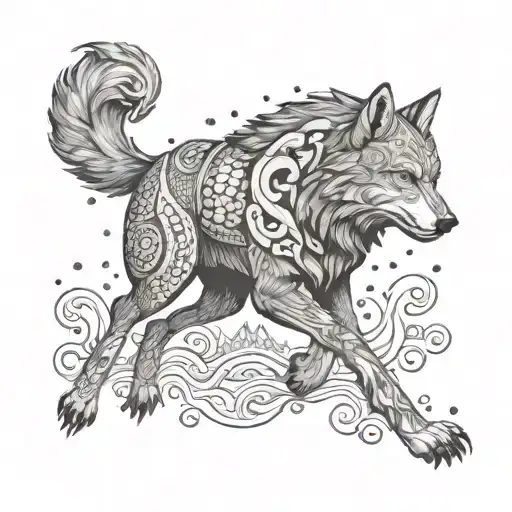 Nordic god battling a wolf tattoo design idea