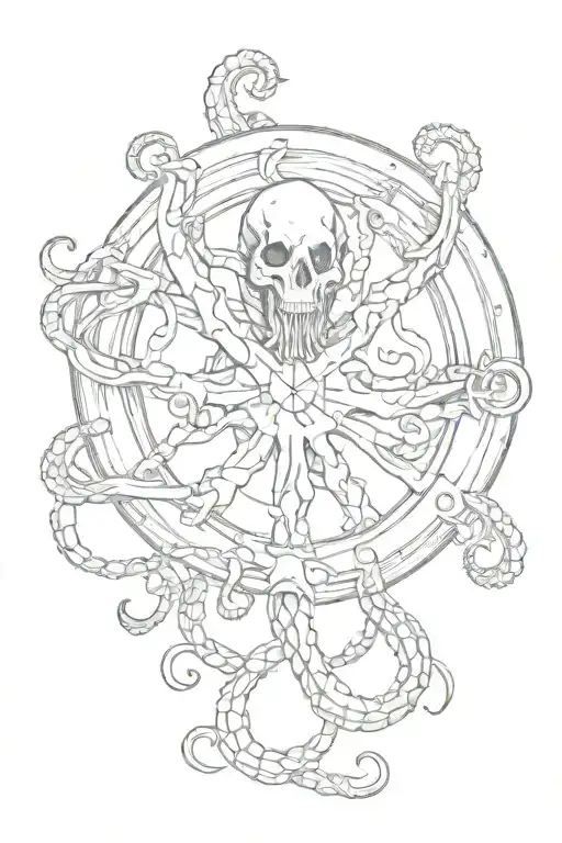 anchor rope octopus tentacles steering wheel tattoo design idea