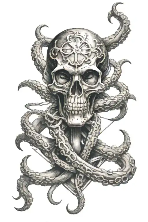 anchor rope octopus tentacles steering wheel tattoo design idea