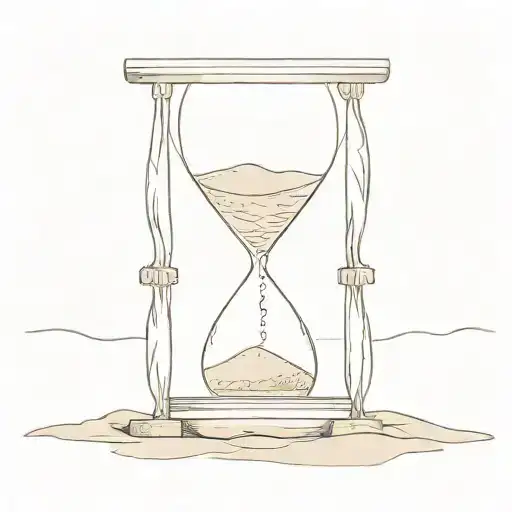 A serene hourglass with the past dissolving into sand, the future rising as uncertainty, and the present moment highligh tattoo design idea