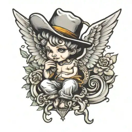 cowboy cherub angel tattoo design idea