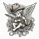 cowboy cherub angel tattoo design idea