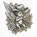 cowboy cherub angel tattoo design idea